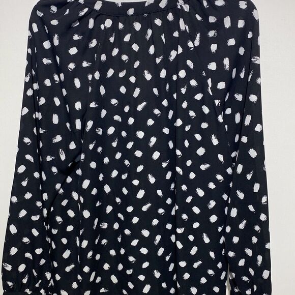 Gibson Women's Black White Split Neck Long Sleeve Button Down Blouse Size Large - Picture 6 of 12
